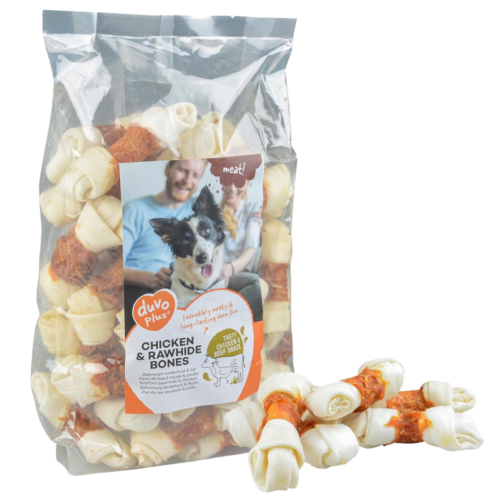 meat! Chicken & rawhide small bones